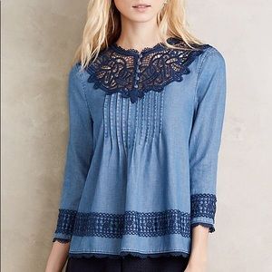 Anthro Holding Horses Perra Chambray Lace Top 2